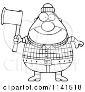 Poster, Art Print Of Black And White Happy Chubby Male Lumberjack Holding An Axe