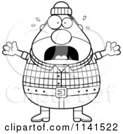 Cartoon Clipart Of A Black And White Panicking Chubby Male Lumberjack Vector Outlined Coloring Page