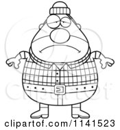 Cartoon Clipart Of A Black And White Depressed Chubby Male Lumberjack Vector Outlined Coloring Page