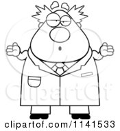 Cartoon Clipart Of A Black And White Careless Shrugging Chubby Male Scientist Vector Outlined Coloring Page