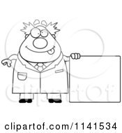 Poster, Art Print Of Black And White Happy Chubby Male Scientist With A Sign