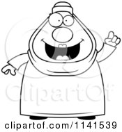 Cartoon Clipart Of A Black And White Chubby Muslim Woman With An Idea Vector Outlined Coloring Page