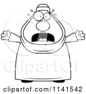 Cartoon Clipart Of A Black And White Scared Chubby Muslim Woman Vector Outlined Coloring Page