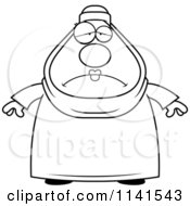 Cartoon Clipart Of A Black And White Depressed Chubby Muslim Woman Vector Outlined Coloring Page