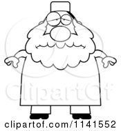 Cartoon Clipart Of A Black And White Depressed Chubby Muslim Man Vector Outlined Coloring Page