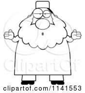 Cartoon Clipart Of A Black And White Clueless Or Careless Shrugging Chubby Muslim Man Vector Outlined Coloring Page