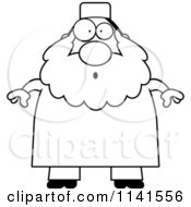 Cartoon Clipart Of A Black And White Surprised Chubby Muslim Man Vector Outlined Coloring Page