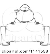 Poster, Art Print Of Black And White Chubby Ninja Man With A Sign 1