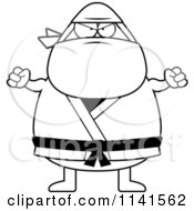 Cartoon Clipart Of A Black And White Mad Chubby Ninja Man Vector Outlined Coloring Page by Cory Thoman