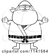 Cartoon Clipart Of A Black And White Careless Shrugging Chubby Ninja Man Vector Outlined Coloring Page by Cory Thoman