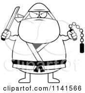 Poster, Art Print Of Black And White Chubby Ninja Man With Weapons