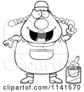 Cartoon Clipart Of A Black And White Female House Painter Worker With An Idea Vector Outlined Coloring Page