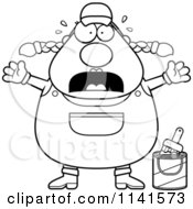 Cartoon Clipart Of A Black And White Frightened Female House Painter Worker Vector Outlined Coloring Page