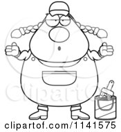 Cartoon Clipart Of A Black And White Careless Shrugging Female House Painter Worker Vector Outlined Coloring Page
