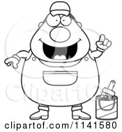 Cartoon Clipart Of A Black And White Frightened Male House Painter Worker With An Idea Vector Outlined Coloring Page