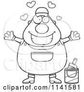 Cartoon Clipart Of A Black And White Loving Male House Painter Worker Vector Outlined Coloring Page
