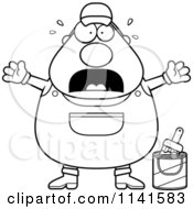 Cartoon Clipart Of A Black And White Frightened Male House Painter Worker Vector Outlined Coloring Page