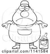 Cartoon Clipart Of A Black And White Depressed Male House Painter Worker Vector Outlined Coloring Page