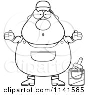 Cartoon Clipart Of A Black And White Careless Shrugging Male House Painter Worker Vector Outlined Coloring Page