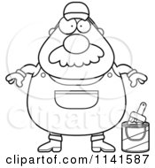 Cartoon Clipart Of A Black And White Male House Painter Worker Vector Outlined Coloring Page
