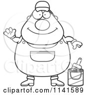 Cartoon Clipart Of A Black And White Waving Male House Painter Worker Vector Outlined Coloring Page
