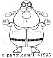 Cartoon Clipart Of A Black And White Careless Shrugging Female Aviator Pilot Vector Outlined Coloring Page