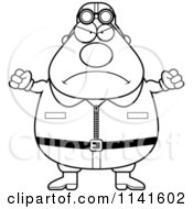 Cartoon Clipart Of A Black And White Angry Male Aviator Pilot Vector Outlined Coloring Page