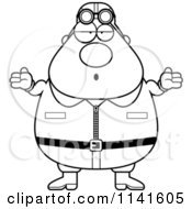 Cartoon Clipart Of A Black And White Careless Shrugging Male Aviator Pilot Vector Outlined Coloring Page