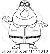Cartoon Clipart Of A Black And White Friendly Waving Male Aviator Pilot Vector Outlined Coloring Page