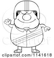 Cartoon Clipart Of A Black And White Waving Friendly Race Car Driver Vector Outlined Coloring Page by Cory Thoman