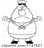 Cartoon Clipart Of A Black And White Angry Sailor Vector Outlined Coloring Page by Cory Thoman