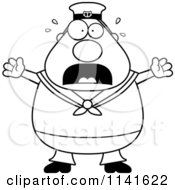 Cartoon Clipart Of A Black And White Frightened Sailor Vector Outlined Coloring Page