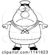 Cartoon Clipart Of A Black And White Depressed Sailor Vector Outlined Coloring Page