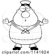 Cartoon Clipart Of A Black And White Careless Shrugging Sailor Vector Outlined Coloring Page by Cory Thoman