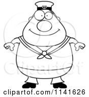 Cartoon Clipart Of A Black And White Happy Sailor Vector Outlined Coloring Page