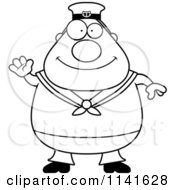 Cartoon Clipart Of A Black And White Friendly Waving Sailor Vector Outlined Coloring Page by Cory Thoman