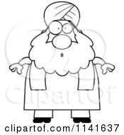 Cartoon Clipart Of A Black And White Surprised Chubby Muslim Sikh Man Vector Outlined Coloring Page by Cory Thoman