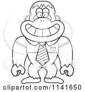Cartoon Clipart Of A Black And White Bigfoot Sasquatch Wearing A Tie And Shirt Vector Outlined Coloring Page