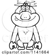 Cartoon Clipart Of A Black And White Drunk Or Dumb Macaque Monkey Vector Outlined Coloring Page by Cory Thoman