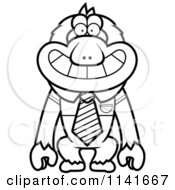 Cartoon Clipart Of A Black And White Macaque Monkey Wearing A Tie And Shirt Vector Outlined Coloring Page