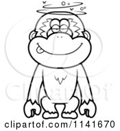 Cartoon Clipart Of A Black And White Drunk Or Dumb Gibbon Monkey Vector Outlined Coloring Page by Cory Thoman