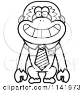 Cartoon Clipart Of A Black And White Gibbon Monkey Wearing A Tie And Shirt Vector Outlined Coloring Page