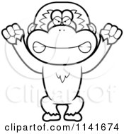 Cartoon Clipart Of A Black And White Angry Gibbon Monkey Vector Outlined Coloring Page