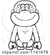 Cartoon Clipart Of A Black And White Smiling Gibbon Monkey Vector Outlined Coloring Page