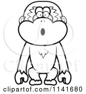 Cartoon Clipart Of A Black And White Surprised Gibbon Monkey Vector Outlined Coloring Page