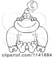 Cartoon Clipart Of A Black And White Gorilla Daydreaming Of Bananas Vector Outlined Coloring Page