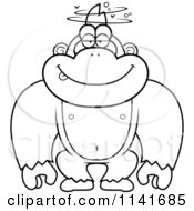 Cartoon Clipart Of A Black And White Drunk Gorilla Vector Outlined Coloring Page