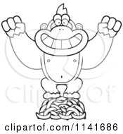 Cartoon Clipart Of A Black And White Gorilla Standing On Bananas Vector Outlined Coloring Page
