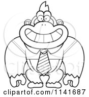 Cartoon Clipart Of A Black And White Gorilla Wearing A Tie And Shirt Vector Outlined Coloring Page