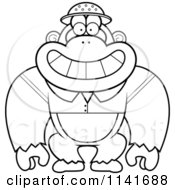 Cartoon Clipart Of A Black And White Gorilla Explorer Vector Outlined Coloring Page